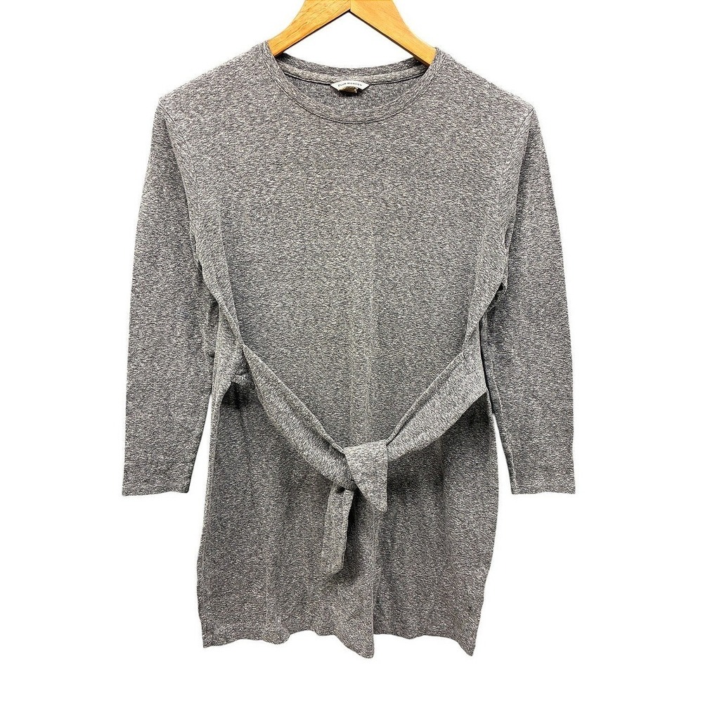 Club Monaco Women's XS Knit Tunic Dress Gray Long Sleeve Tie Waist Minimal